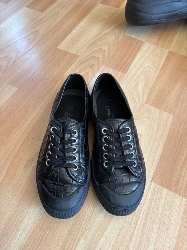 New Look Black Faux Croc Lace Up Trainers