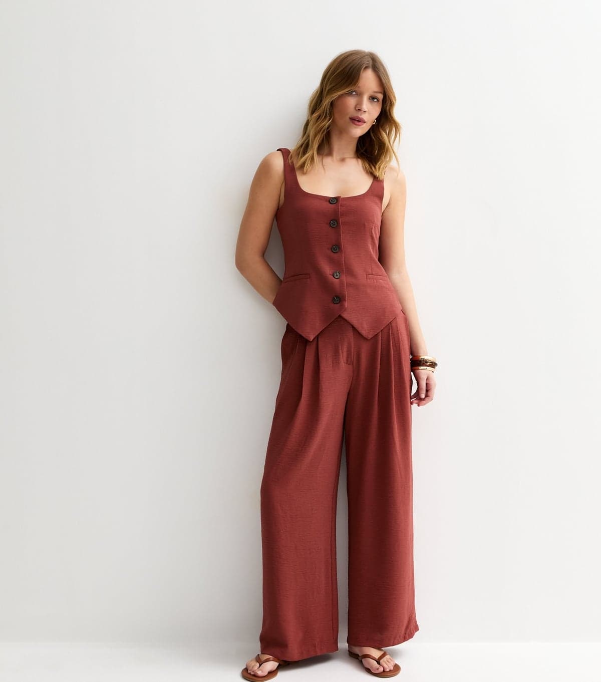 New Look Women's Red Wide Leg Pleated Trousers New Look