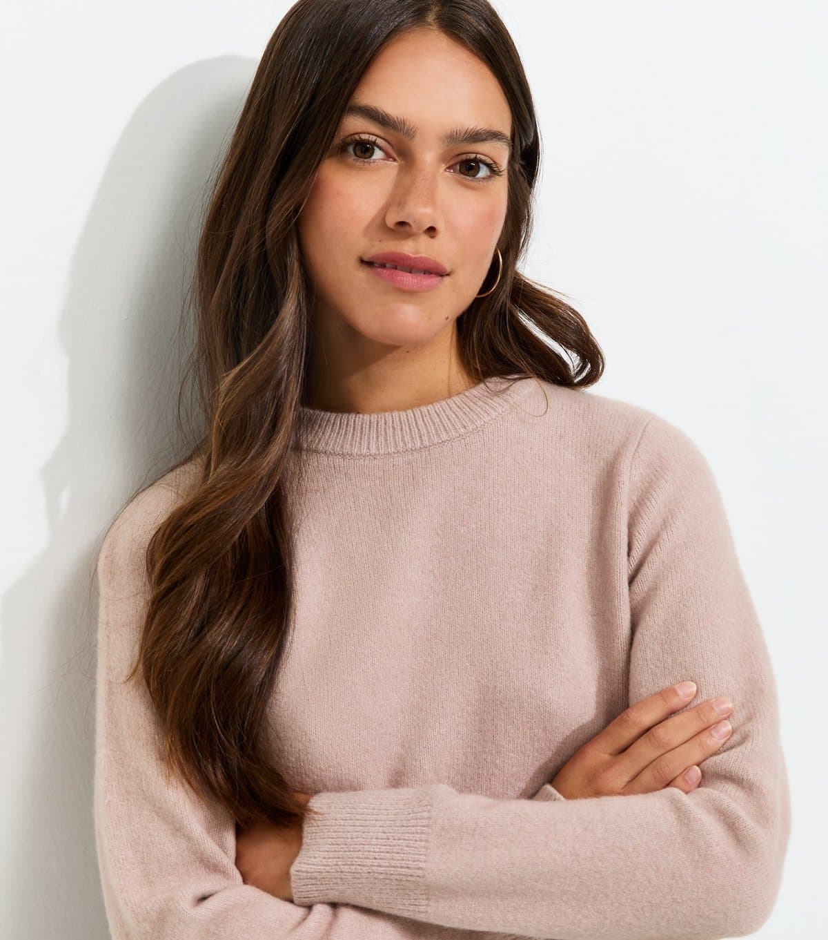 New Look Women's Petite Light Pink Set In Sleeve Crew Neck Knitted Jumper New Look