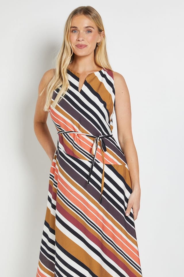 Wallis Wallis Women's Petite Stripe Asymmetric Midi Dress in Brown - 2