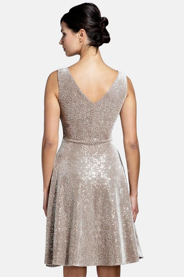 Hot Squash Hot Squash Women's Velvet V Neck Fit N Flare Dress in Cream - 3