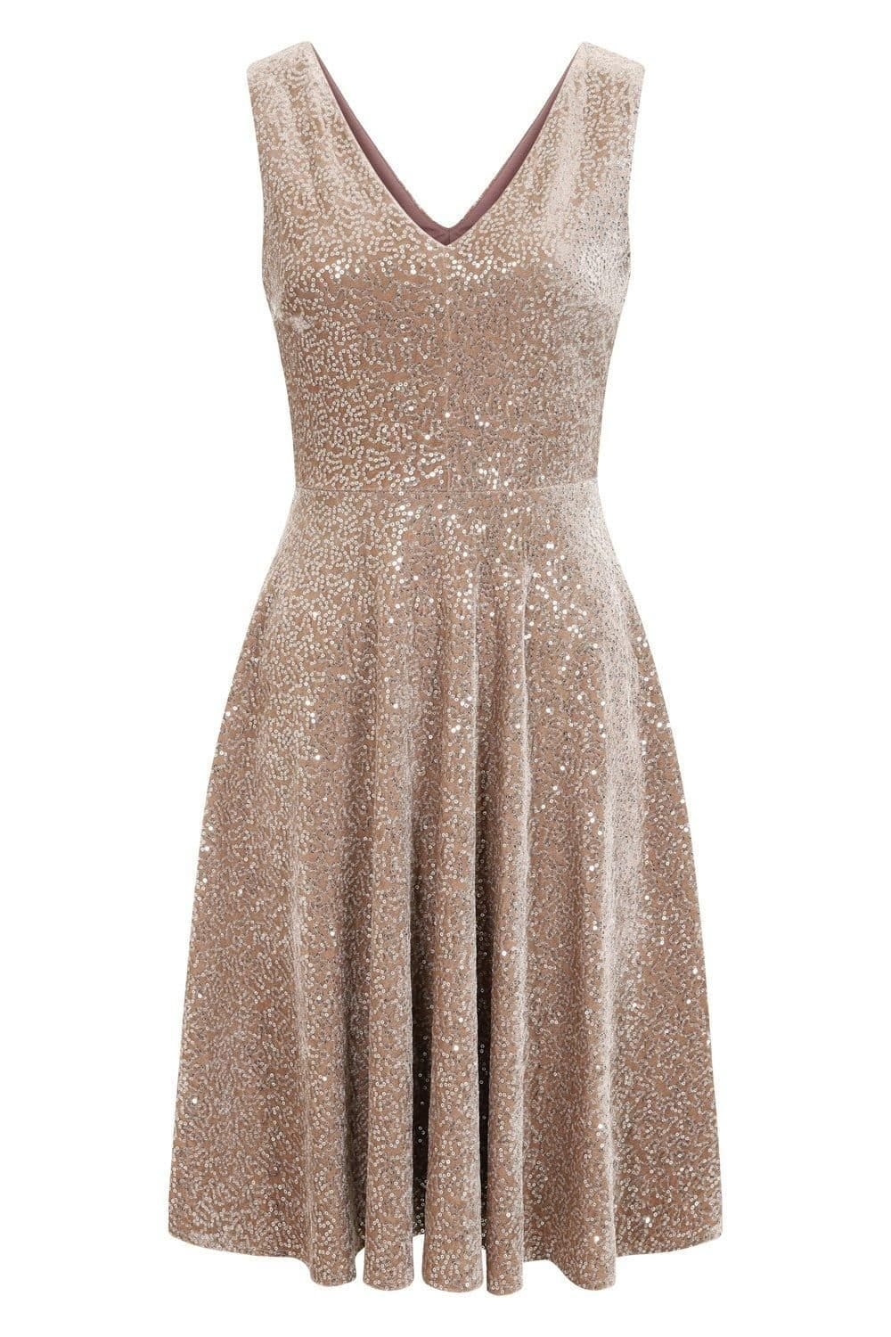 Hot Squash Hot Squash Women's Velvet V Neck Fit N Flare Dress in Cream - 4