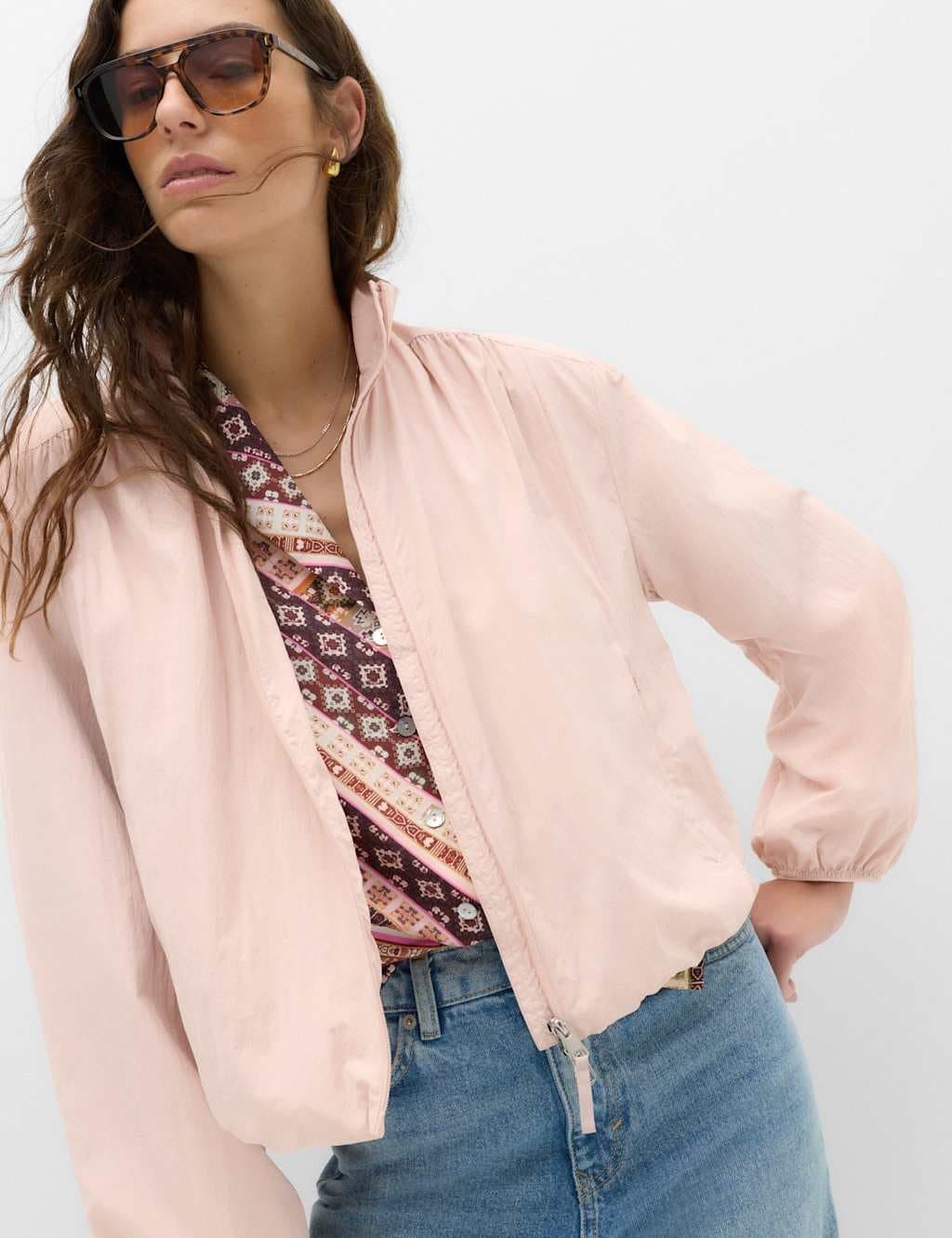Marks & Spencer M&S Stormwear™ Lightweight Funnel Neck Gathered Jacket Pink