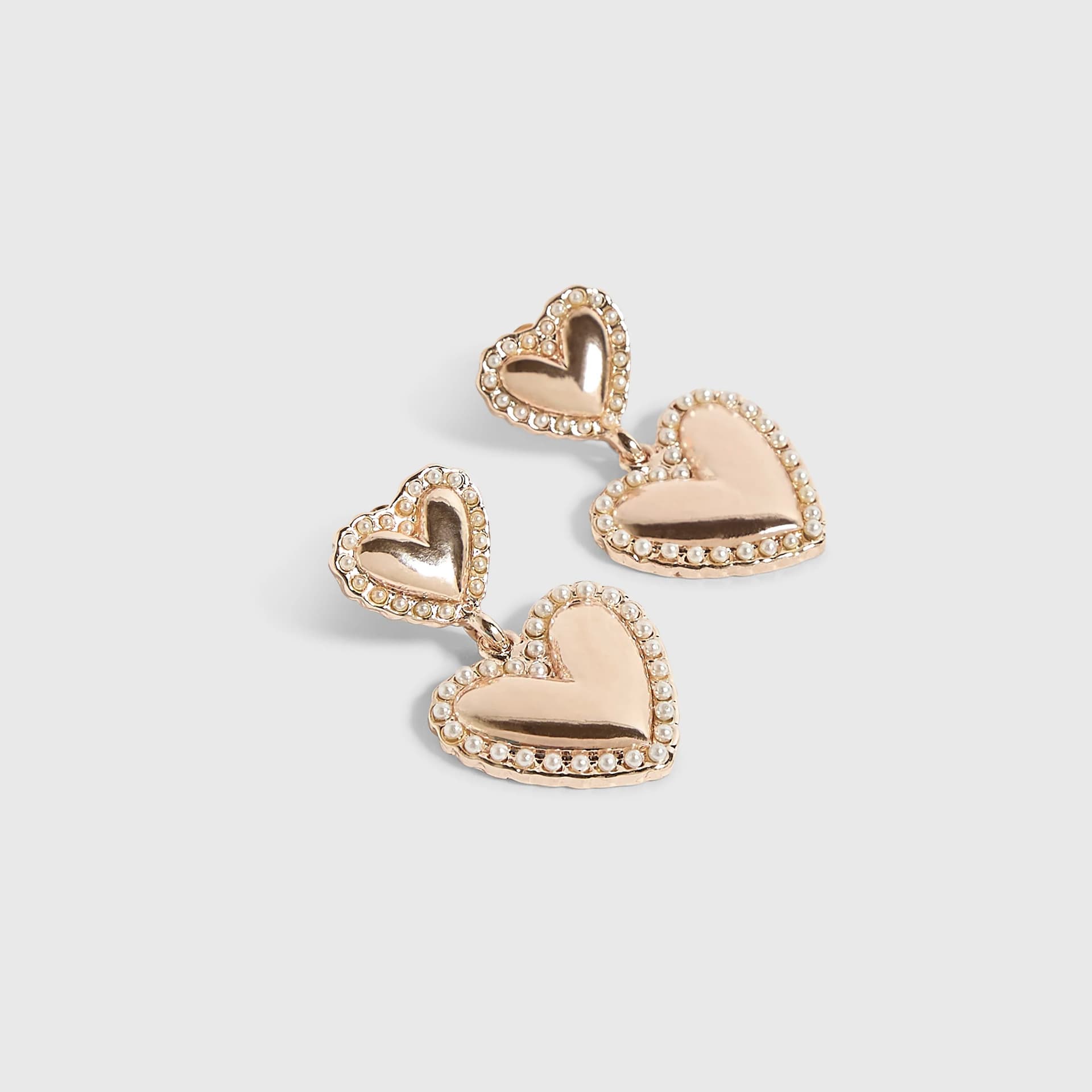 River Island River Island Womens Rose Gold Pearl Heart Drop Earrings