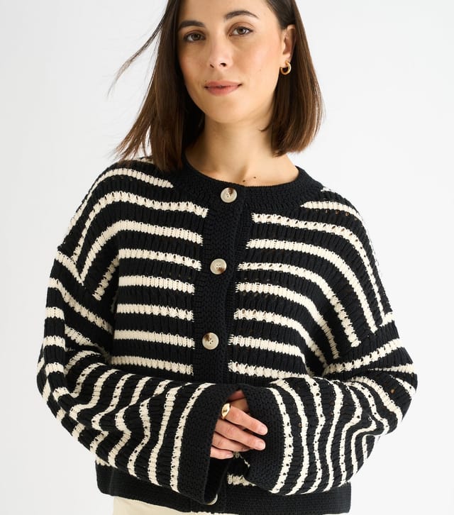 Gini London Women's Black Striped Cardigan Gini London New Look - 2