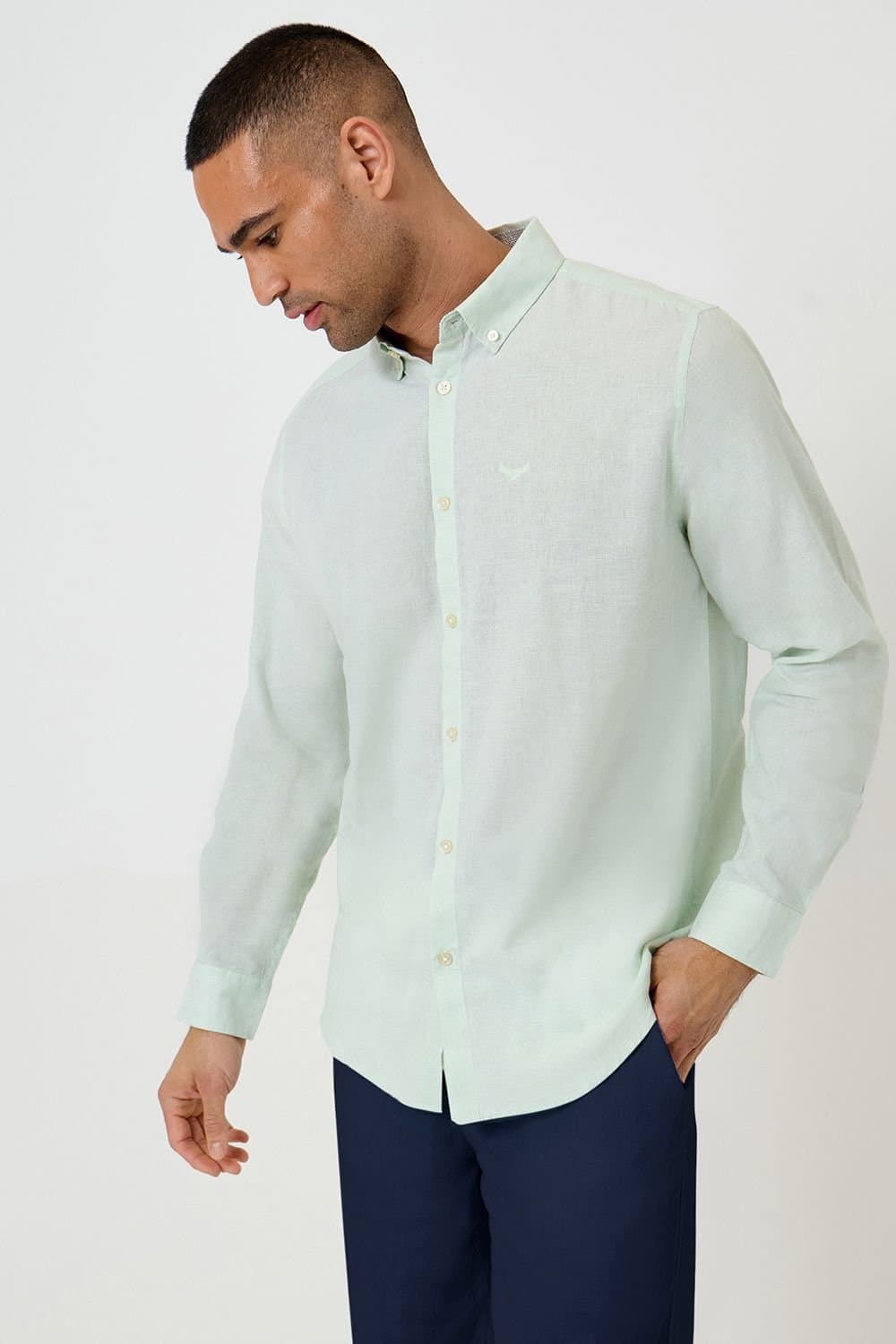 Threadbare Threadbare Men's Linen Blend Long Sleeve Shirt in Light Green