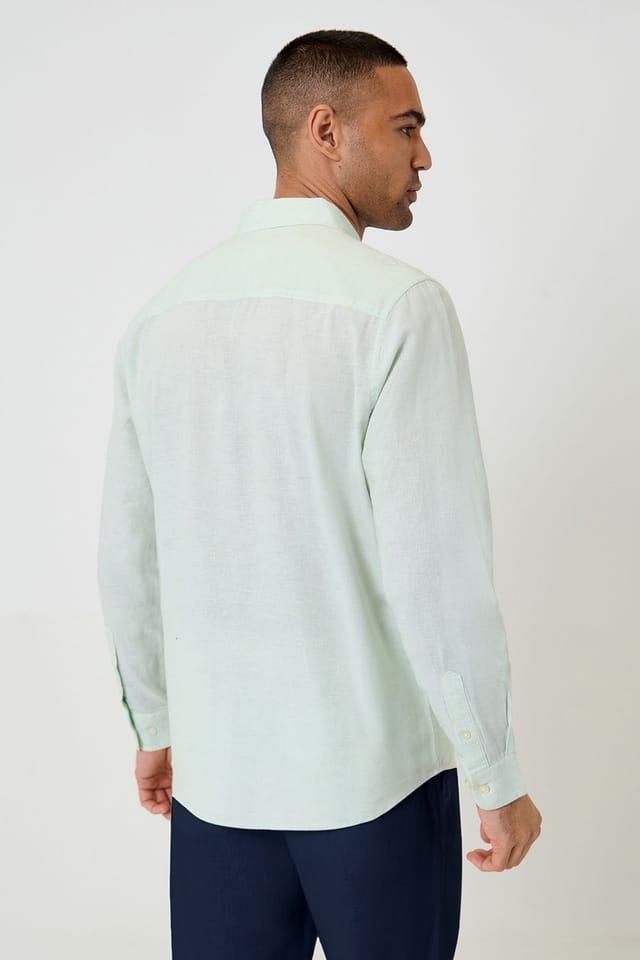 Threadbare Threadbare Men's Linen Blend Long Sleeve Shirt in Light Green - 2