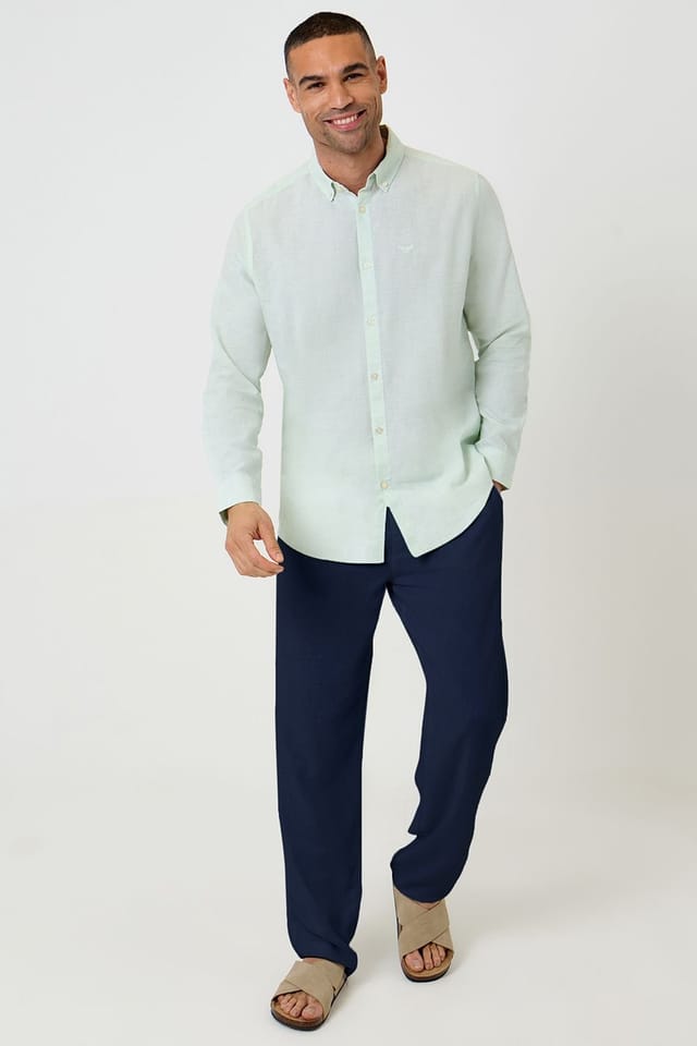 Threadbare Threadbare Men's Linen Blend Long Sleeve Shirt in Light Green - 3