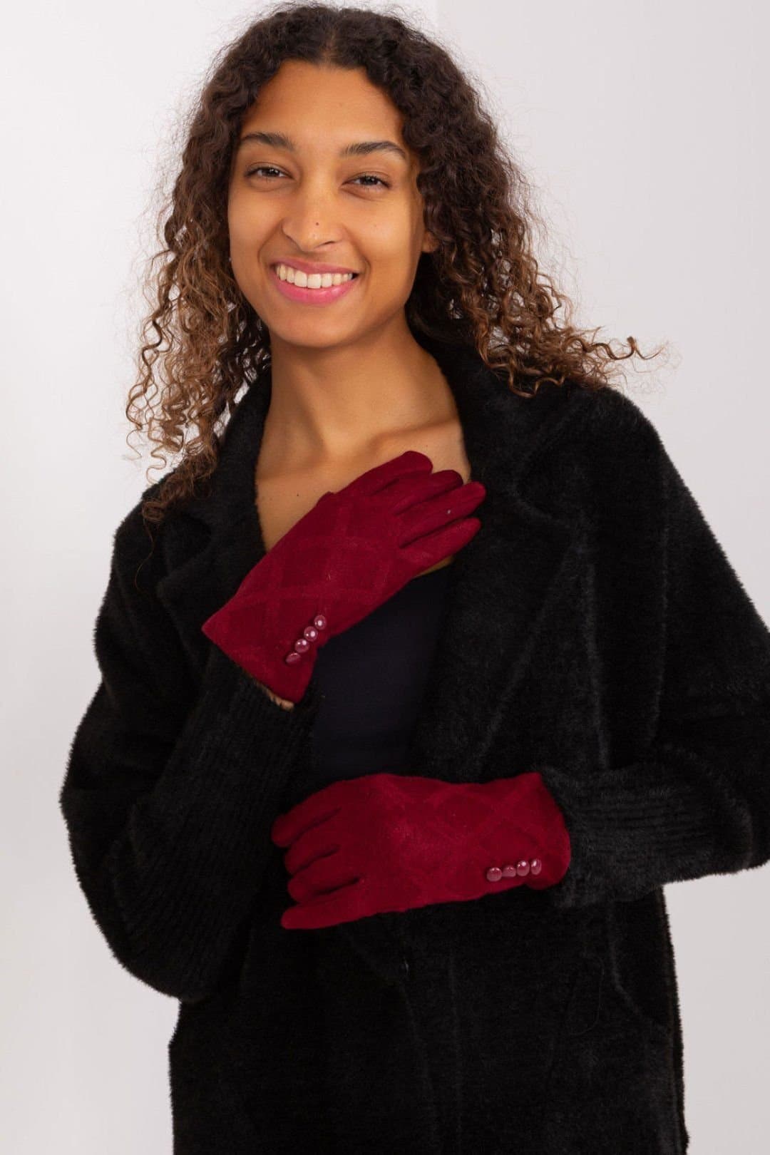 Love Lace Love Lace Women's Elegant Fabric Gloves with Geometric Pattern & Touch Flower in Red