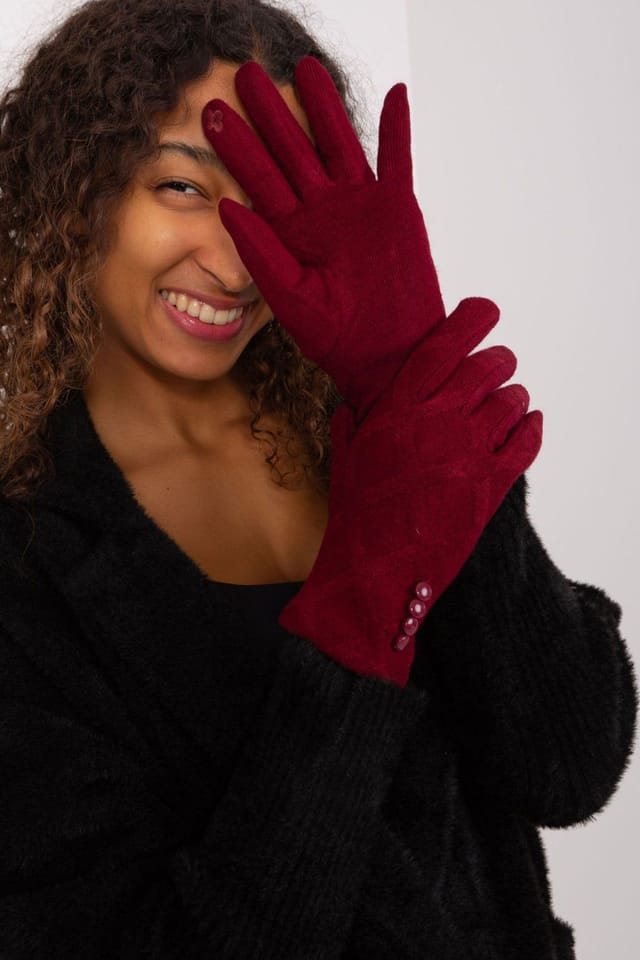 Love Lace Love Lace Women's Elegant Fabric Gloves with Geometric Pattern & Touch Flower in Red - 2