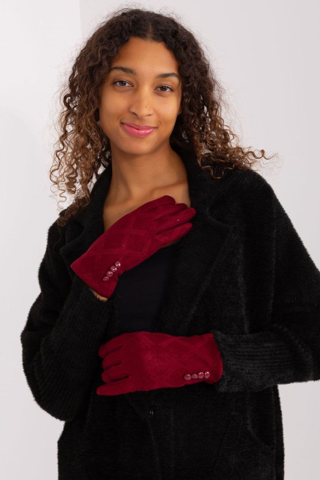 Love Lace Love Lace Women's Elegant Fabric Gloves with Geometric Pattern & Touch Flower in Red - 4