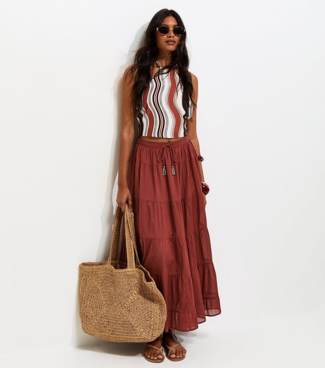 New Look Women's Rust Cotton Tiered Maxi Skirt New Look - 2