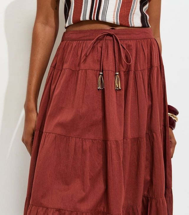 New Look Women's Rust Cotton Tiered Maxi Skirt New Look - 3