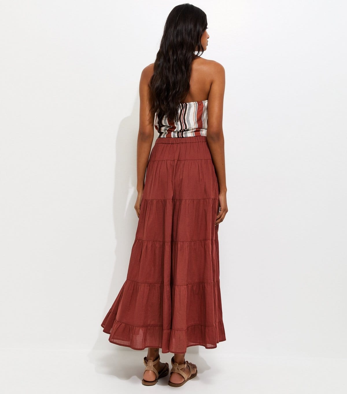 New Look Women's Rust Cotton Tiered Maxi Skirt New Look - 4