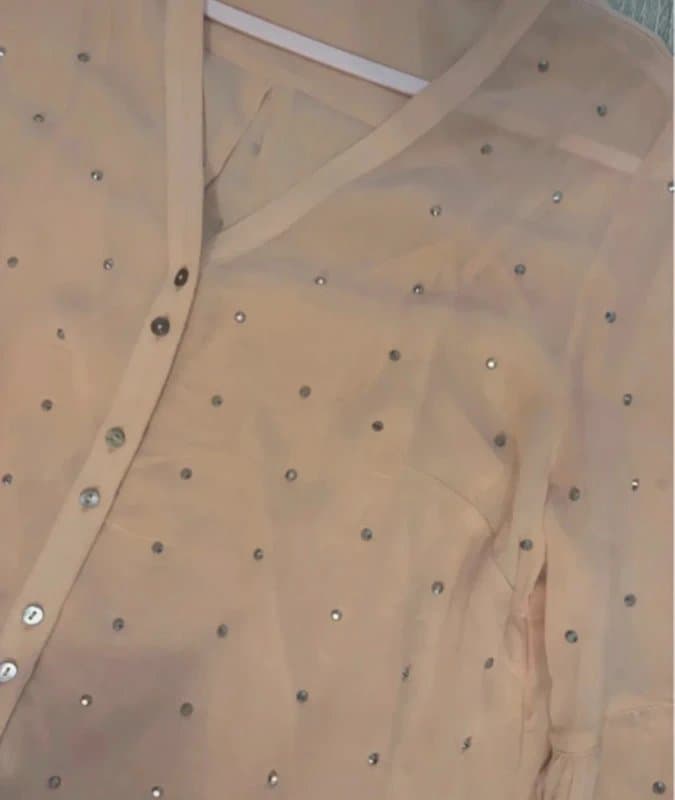 Phase Eight Phase Eight Nude Pink Embellished Sheer Chiffon Cardigan Cover Up UK 14 Pearl Stud Long Sleeve