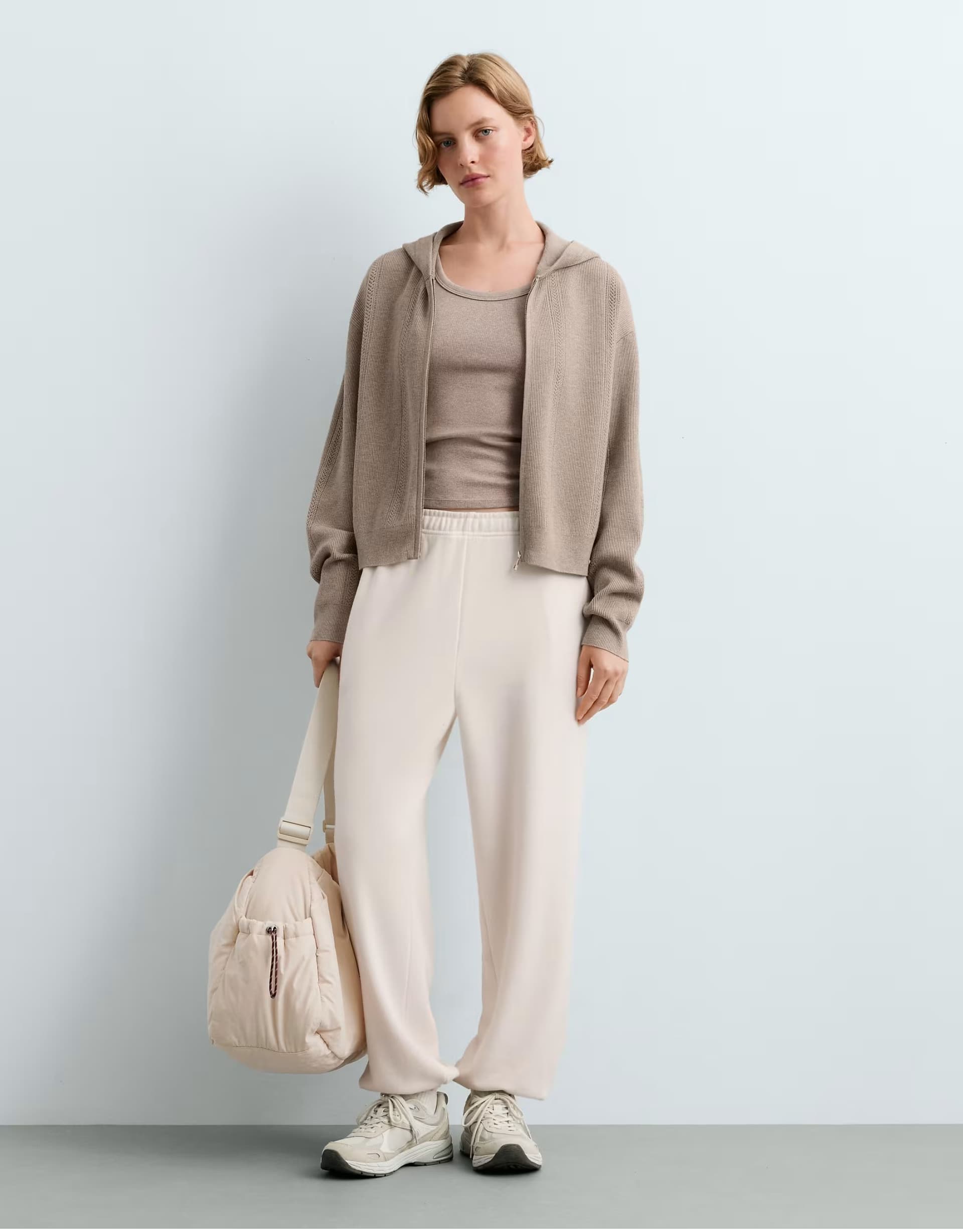 ASOS OYSHO Open-knit hooded jacket in mink