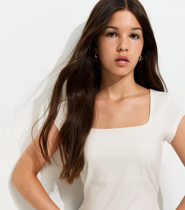 New Look Girls' White Square Neck Cap Sleeve T-Shirt New Look - 2
