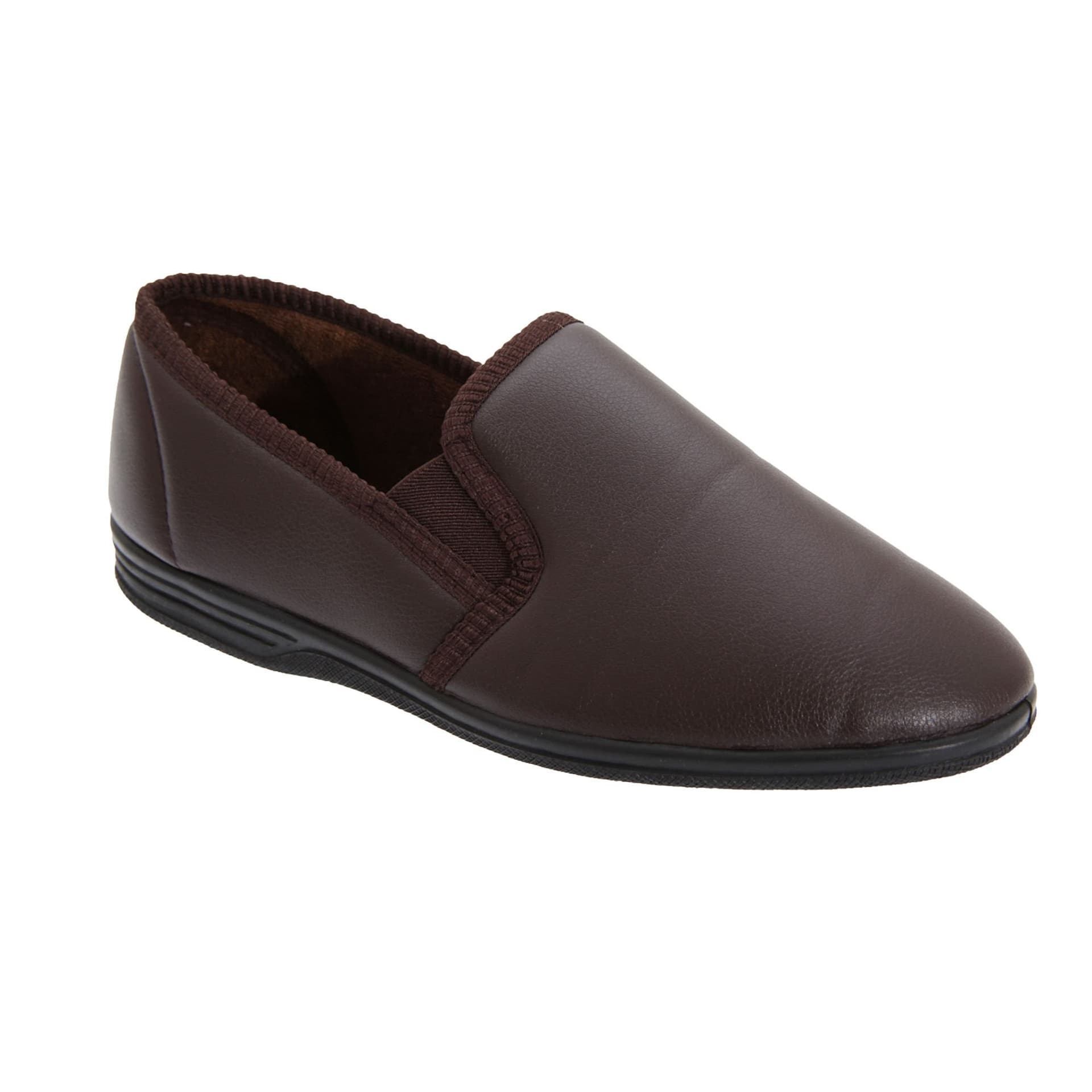 Zedzzz Zedzzz Men's Ivor Grain Upper Twin Gusset Slippers in Brown