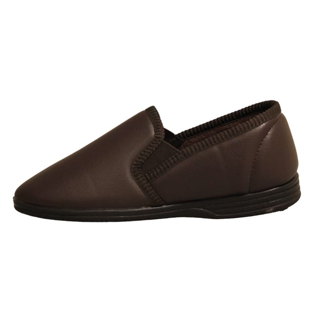 Zedzzz Zedzzz Men's Ivor Grain Upper Twin Gusset Slippers in Brown - 2