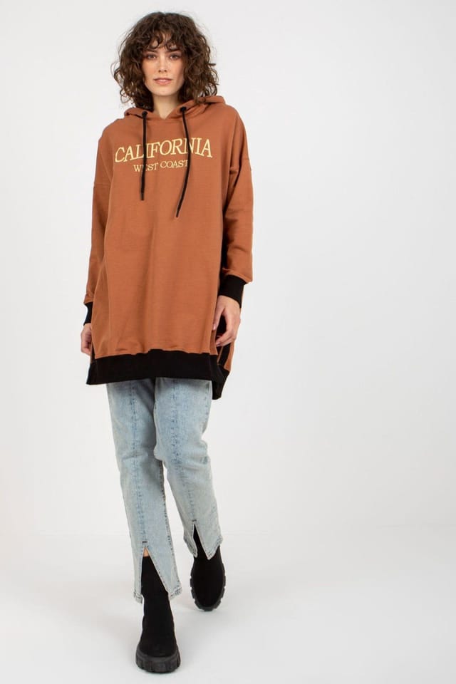 Love Lace Love Lace Women's Long Hooded Casual Sweatshirt with Logo Patch in Brown - 2