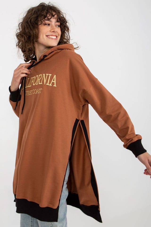 Love Lace Love Lace Women's Long Hooded Casual Sweatshirt with Logo Patch in Brown - 3