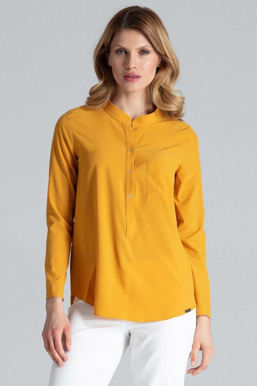 Love Lace Love Lace Women's Classic Long Sleeve Blouse with Snap Front Pocket Style 132488 in Yellow