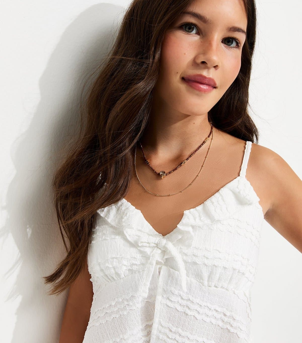 New Look Girls' White Textured Jersey Butterfly Cut Cami Top New Look