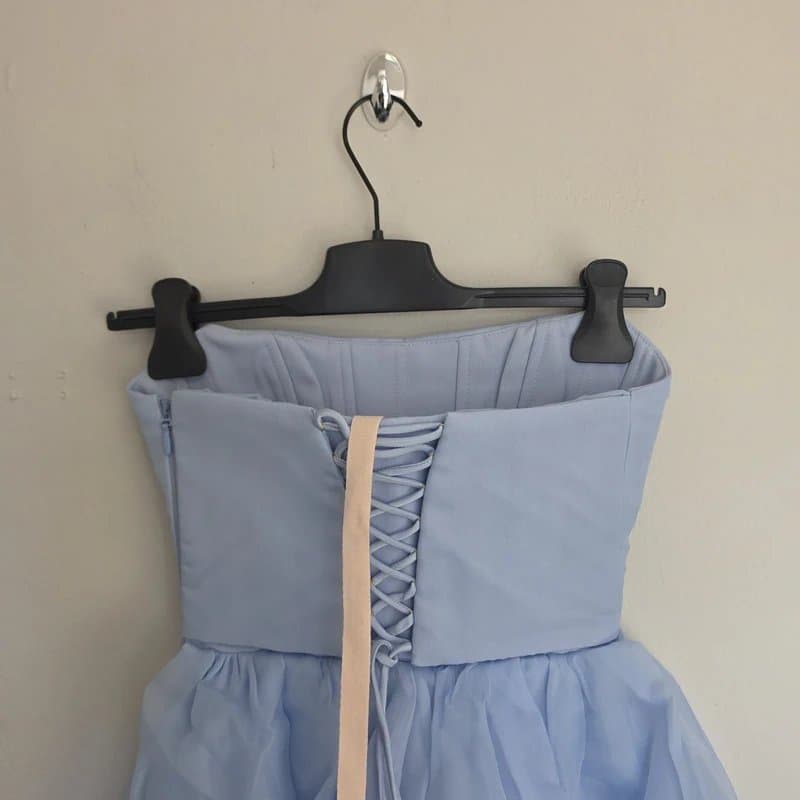Oh Polly oh polly strapless corset tulle midi dress in blue Size 4