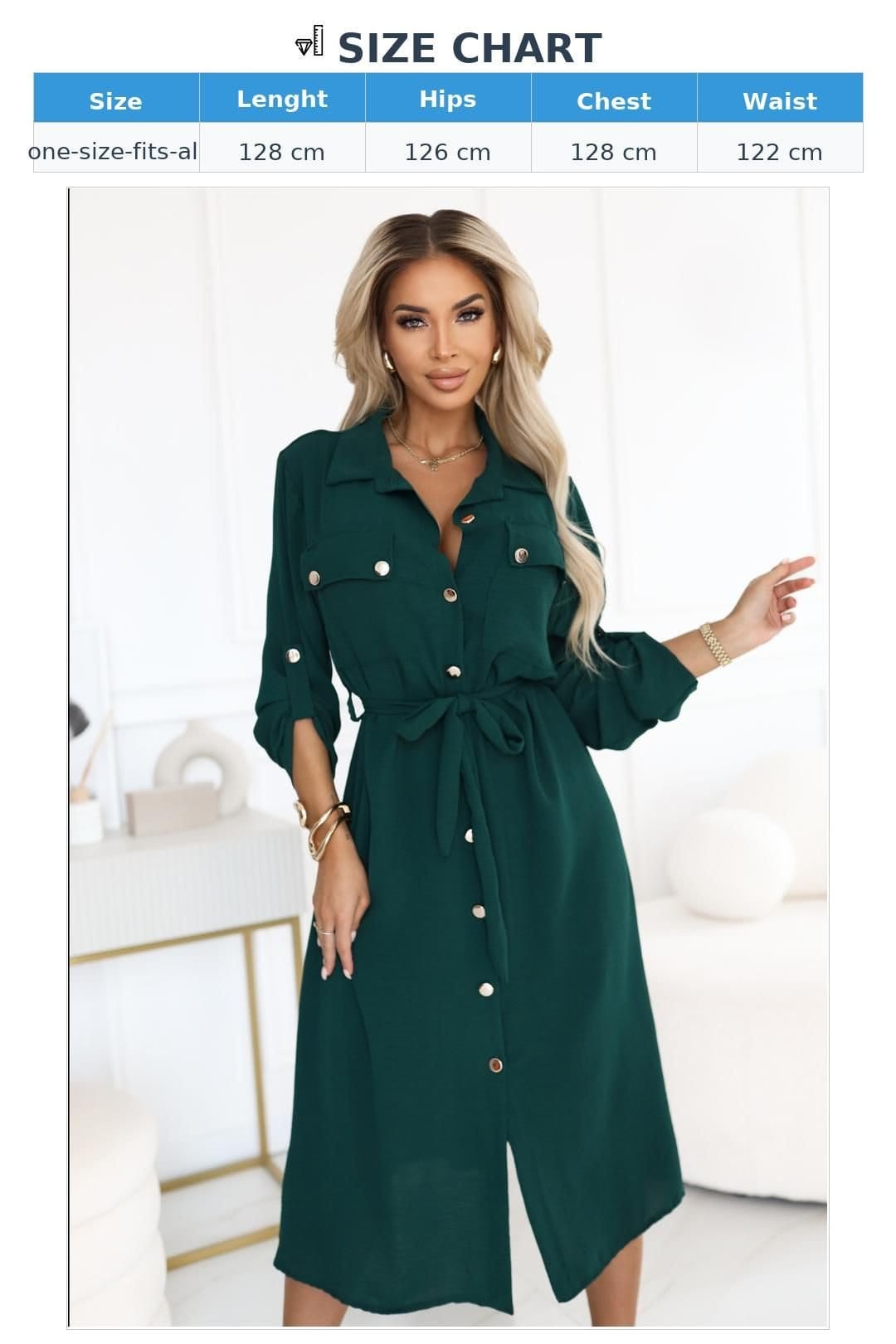 Love Lace Love Lace Women's Elegant Midi Shirt Dress with Waist Belt in Green - 4