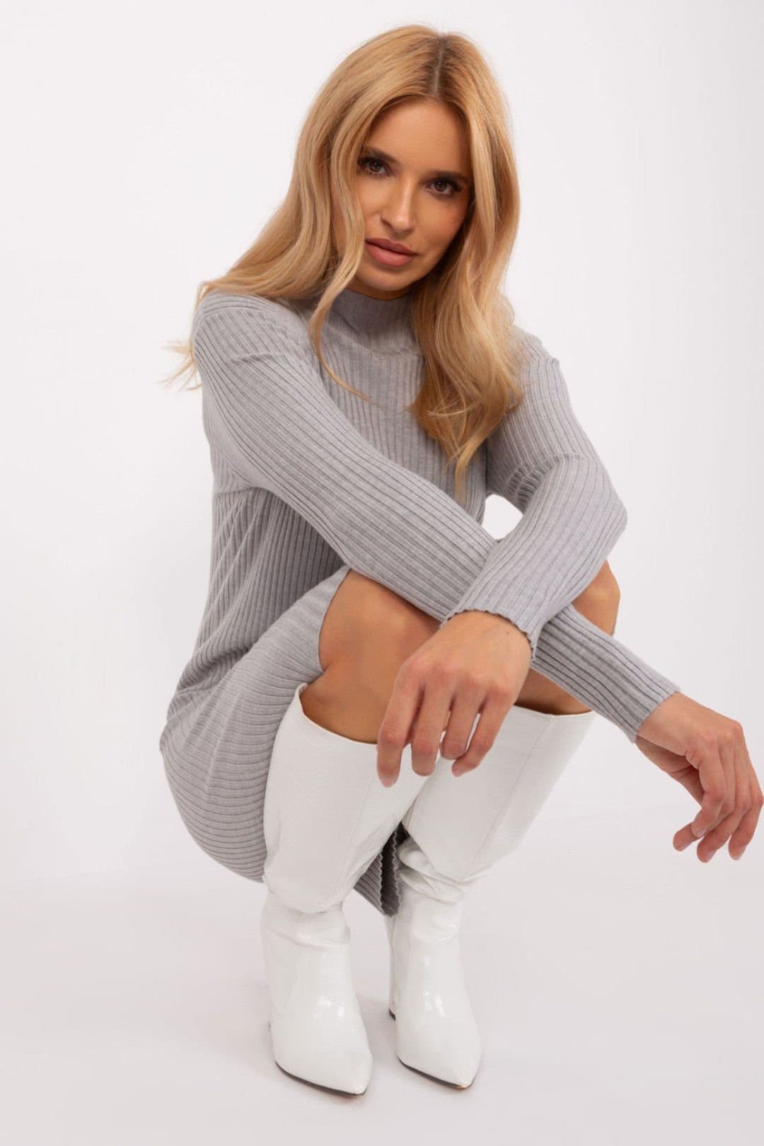 Love Lace Love Lace Women's Ribbed Long Sleeve Pencil Dress for Work Style 190128 in Grey