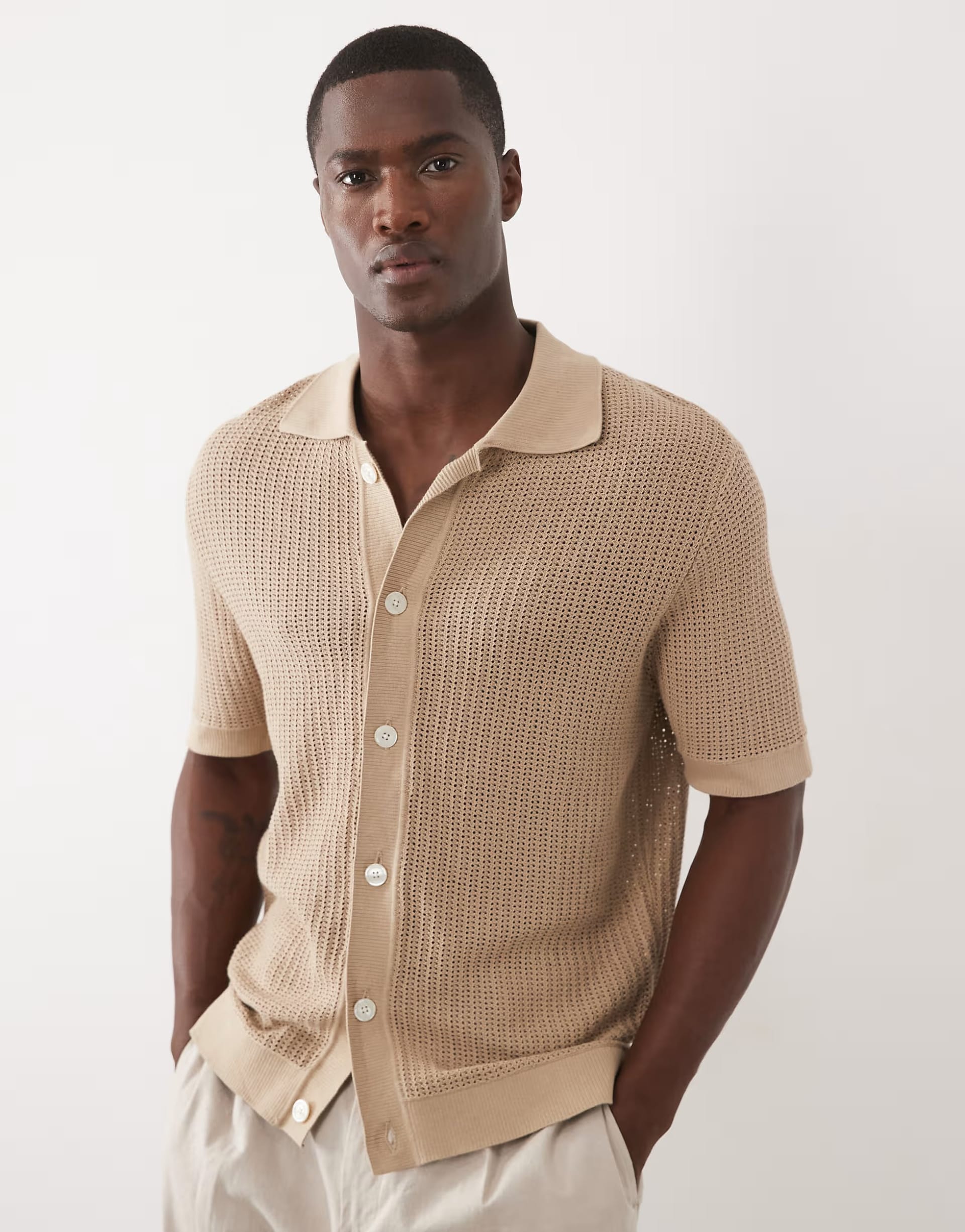 ASOS Beige Cotton Knitted Button Cardigan