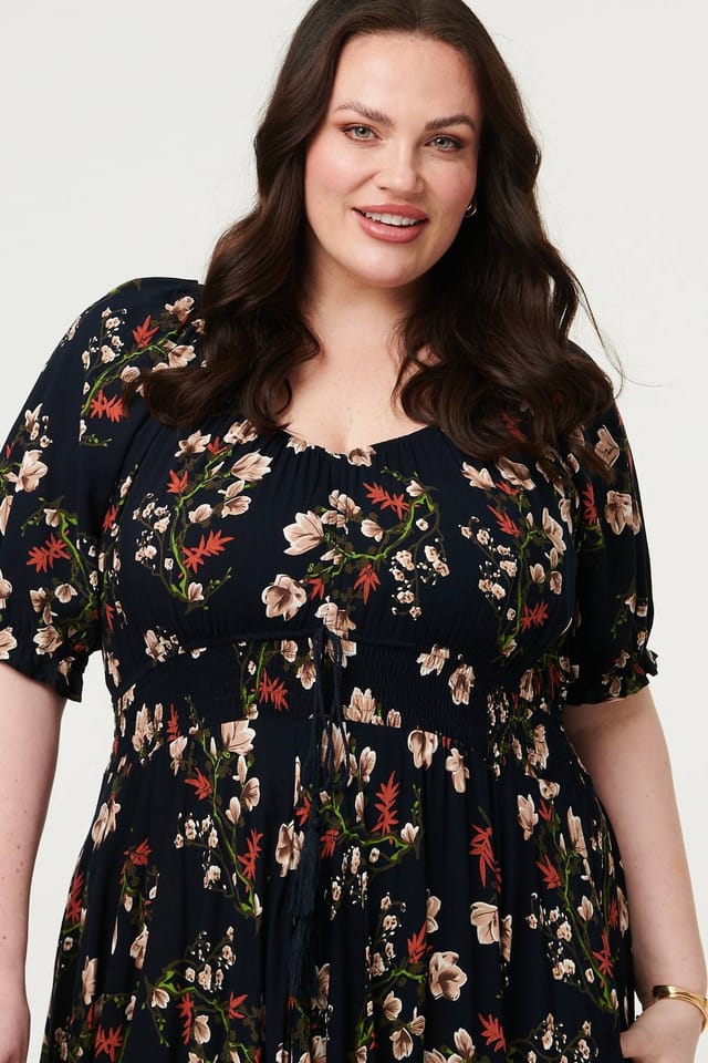 Izabel London Izabel London Women's Curve Floral Bardot Empire Maxi Dress in Navy - 2