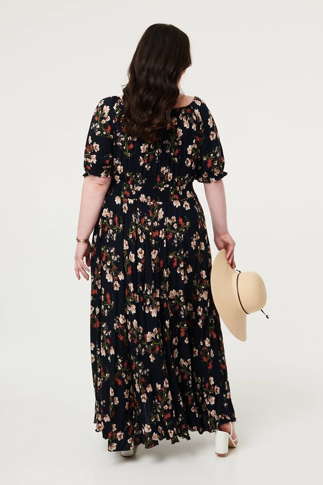 Izabel London Izabel London Women's Curve Floral Bardot Empire Maxi Dress in Navy - 3