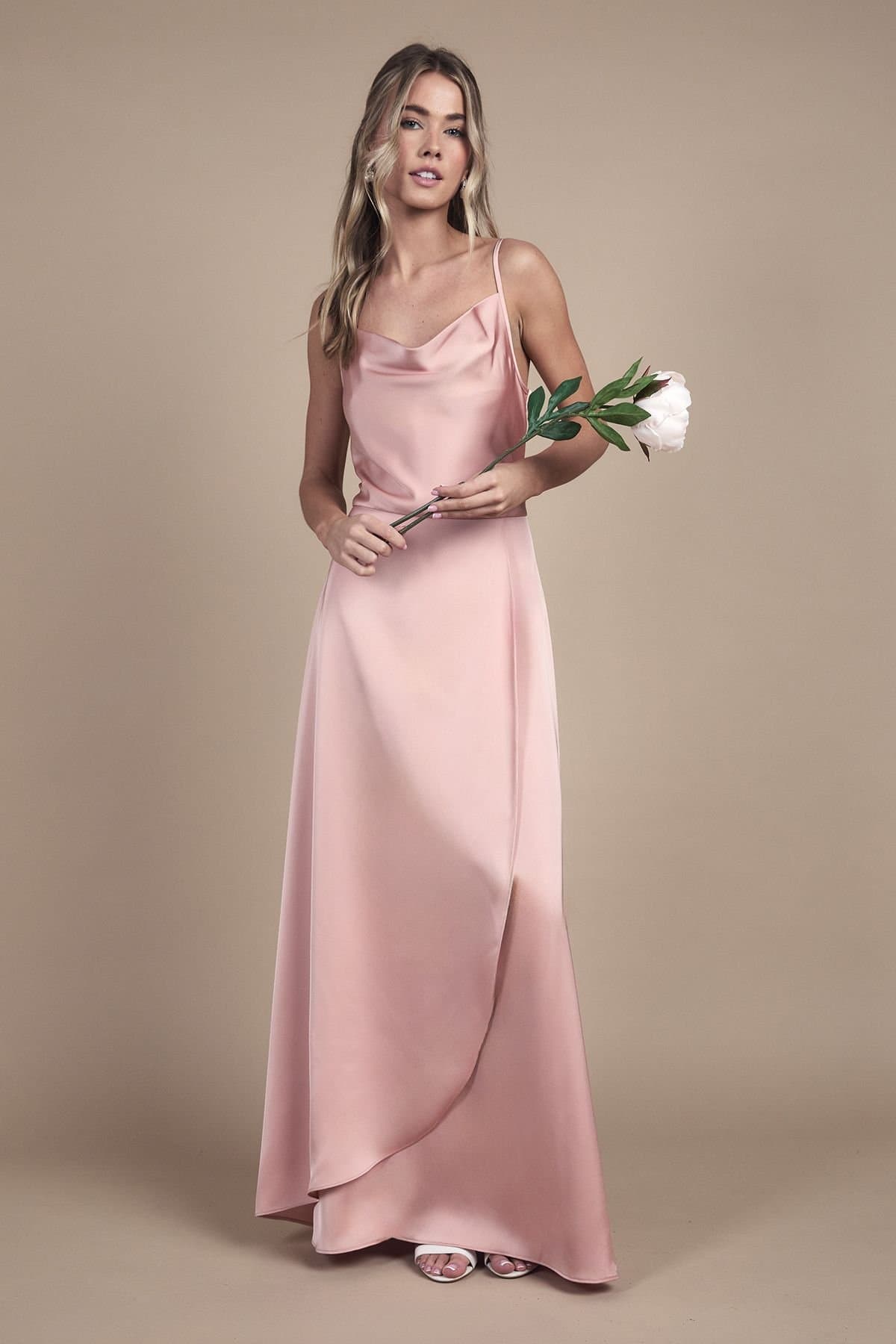Coast Coast Women's Teen Cowl Front Waterfall Skirt Bridesmaid Dress in Antique Rose