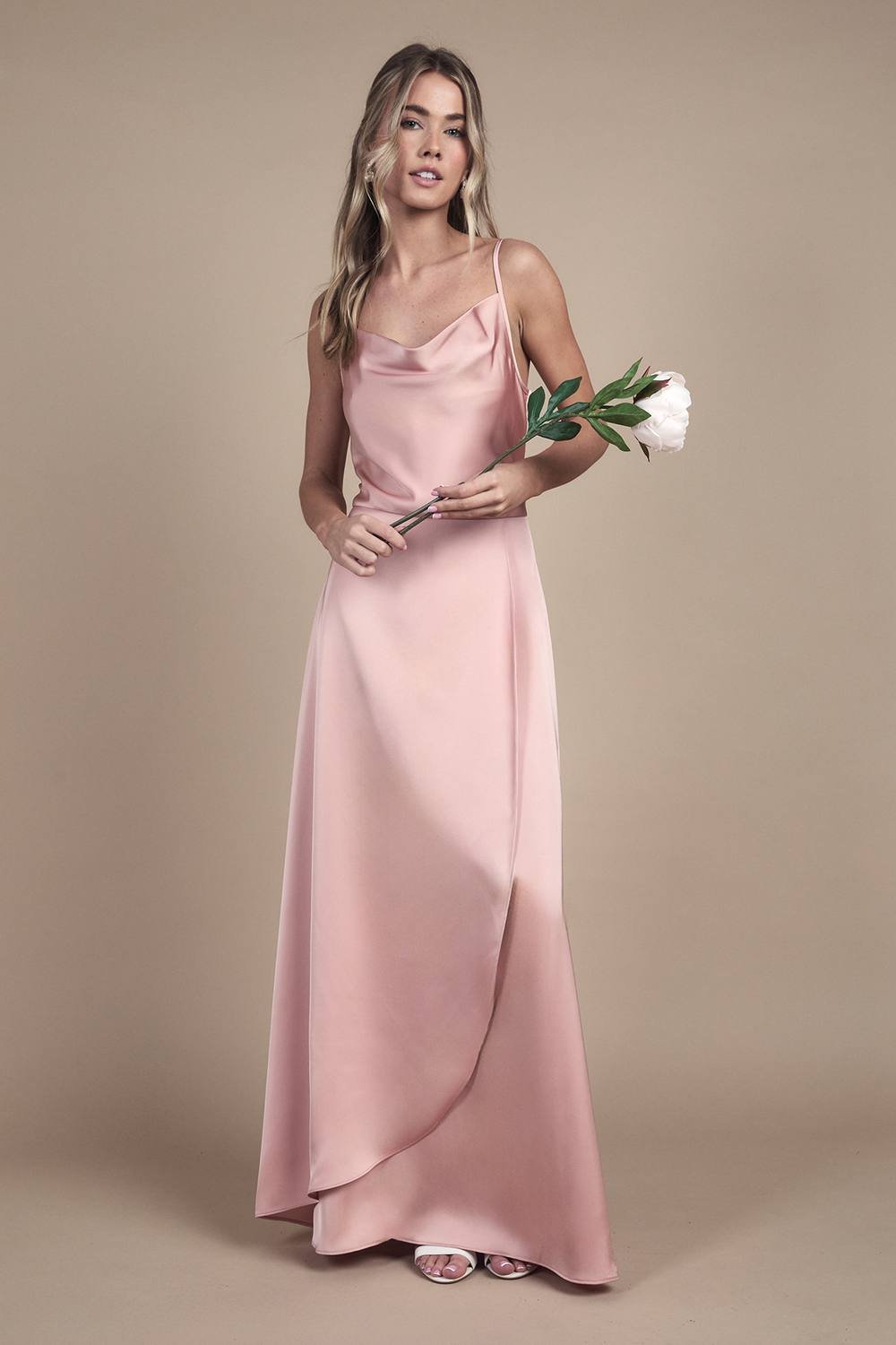 Coast Coast Women's Teen Cowl Front Waterfall Skirt Bridesmaid Dress in Antique Rose - 2