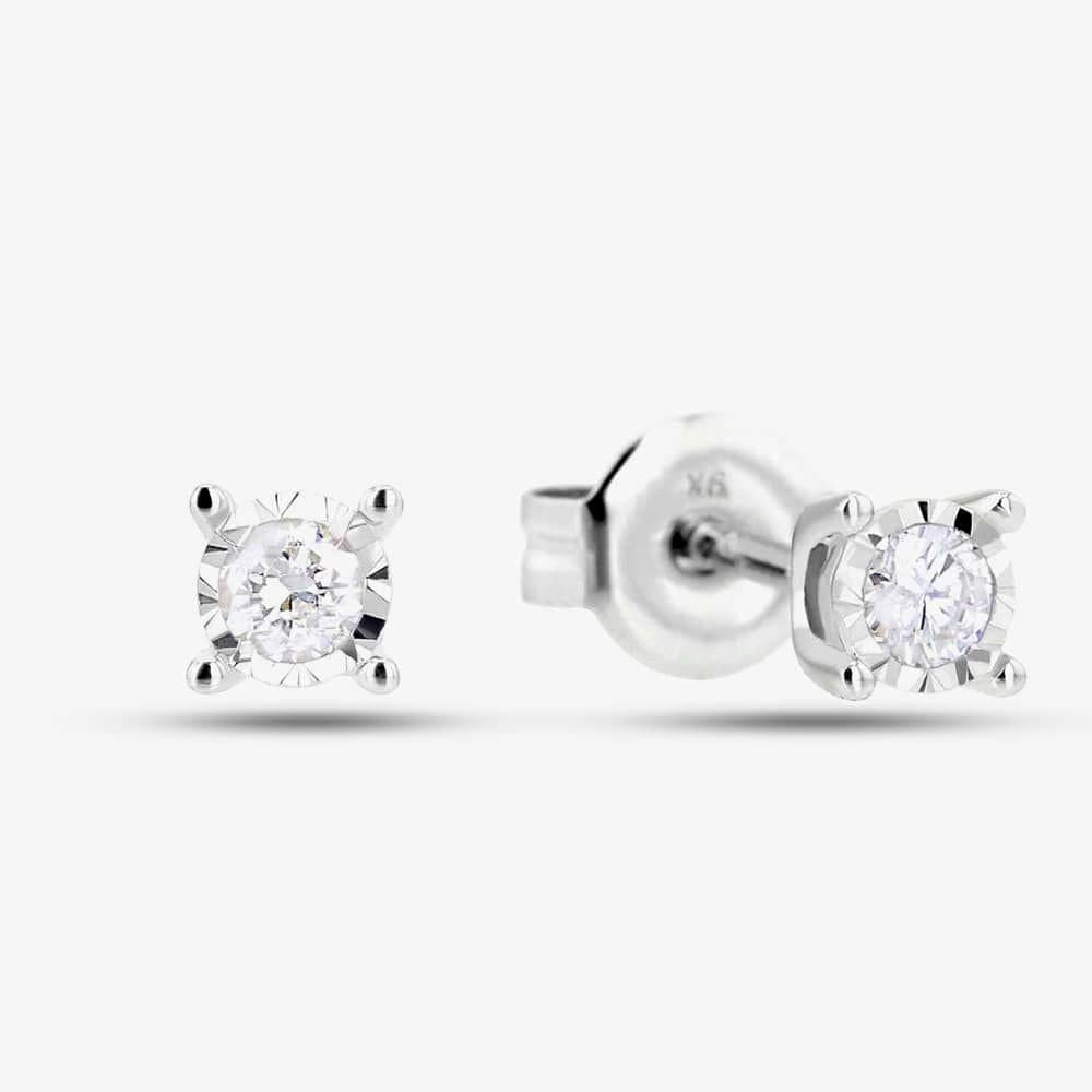 T.H.Baker T.H.Baker Silver 9ct White Gold Diamond Stud Earrings