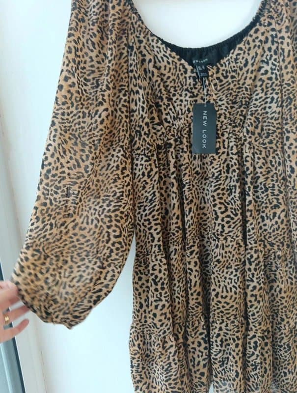 New Look New look - chiffon animal print dress - size 14 - brown/ black