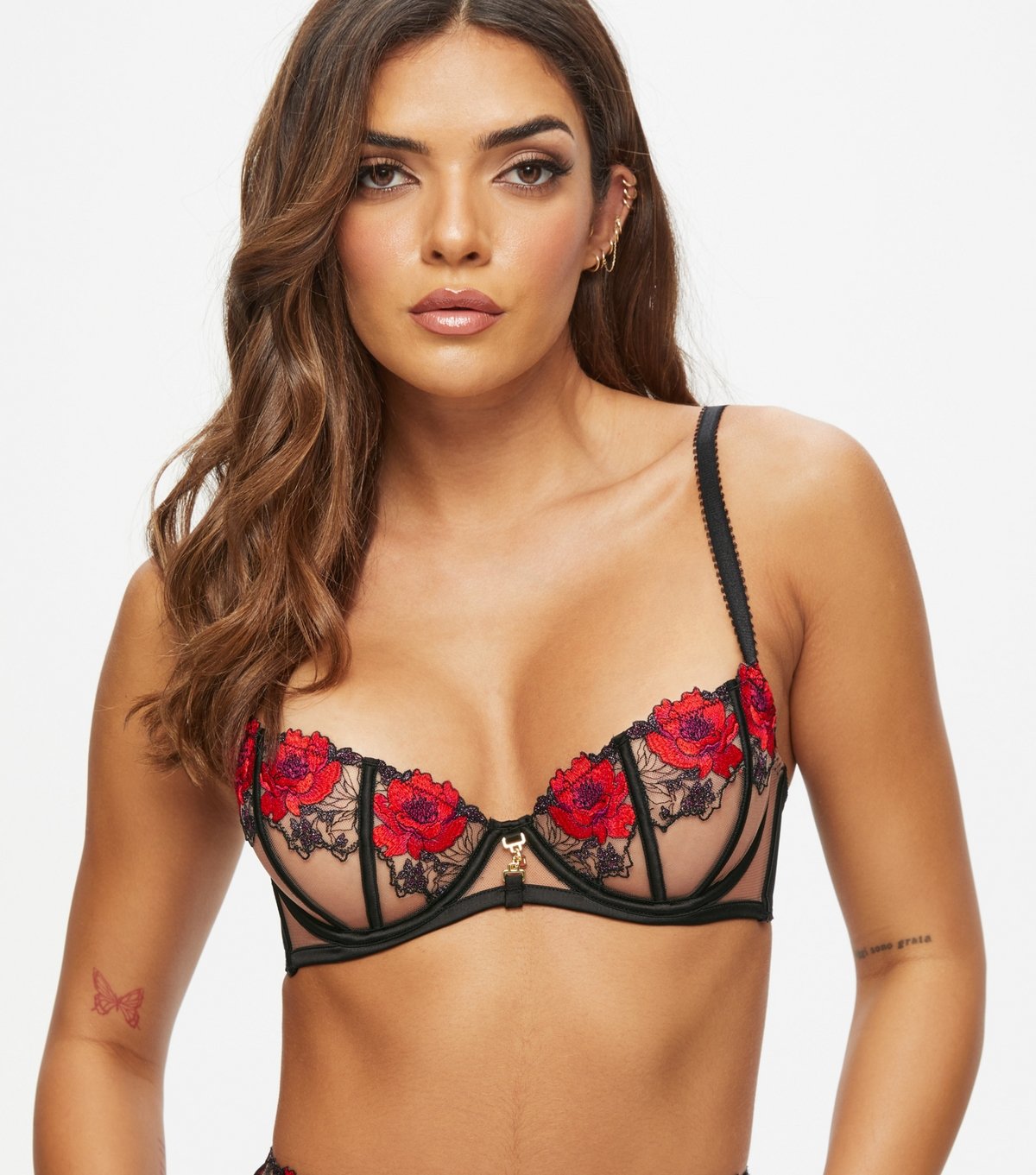 Ann Summers Women's Black Rose Embroidered Non Padded Balcony Bra Ann Summers New Look - 1