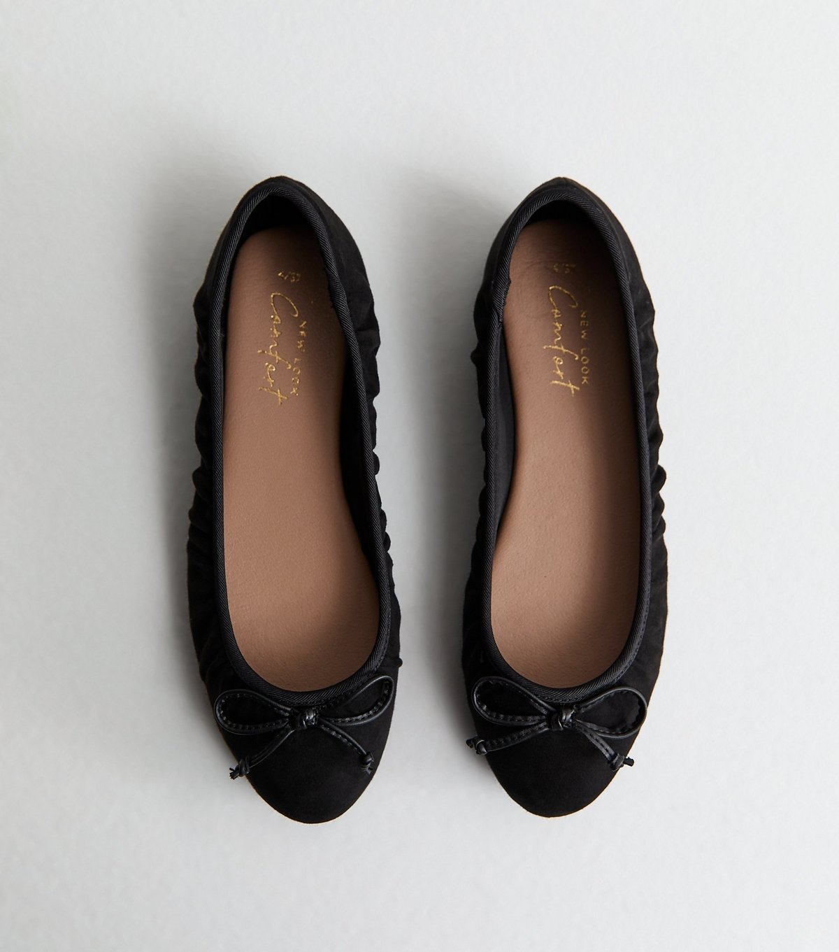 New Look Women's Black Faux Suede Bow Applique Ballerina Flats Vegan New Look - 2