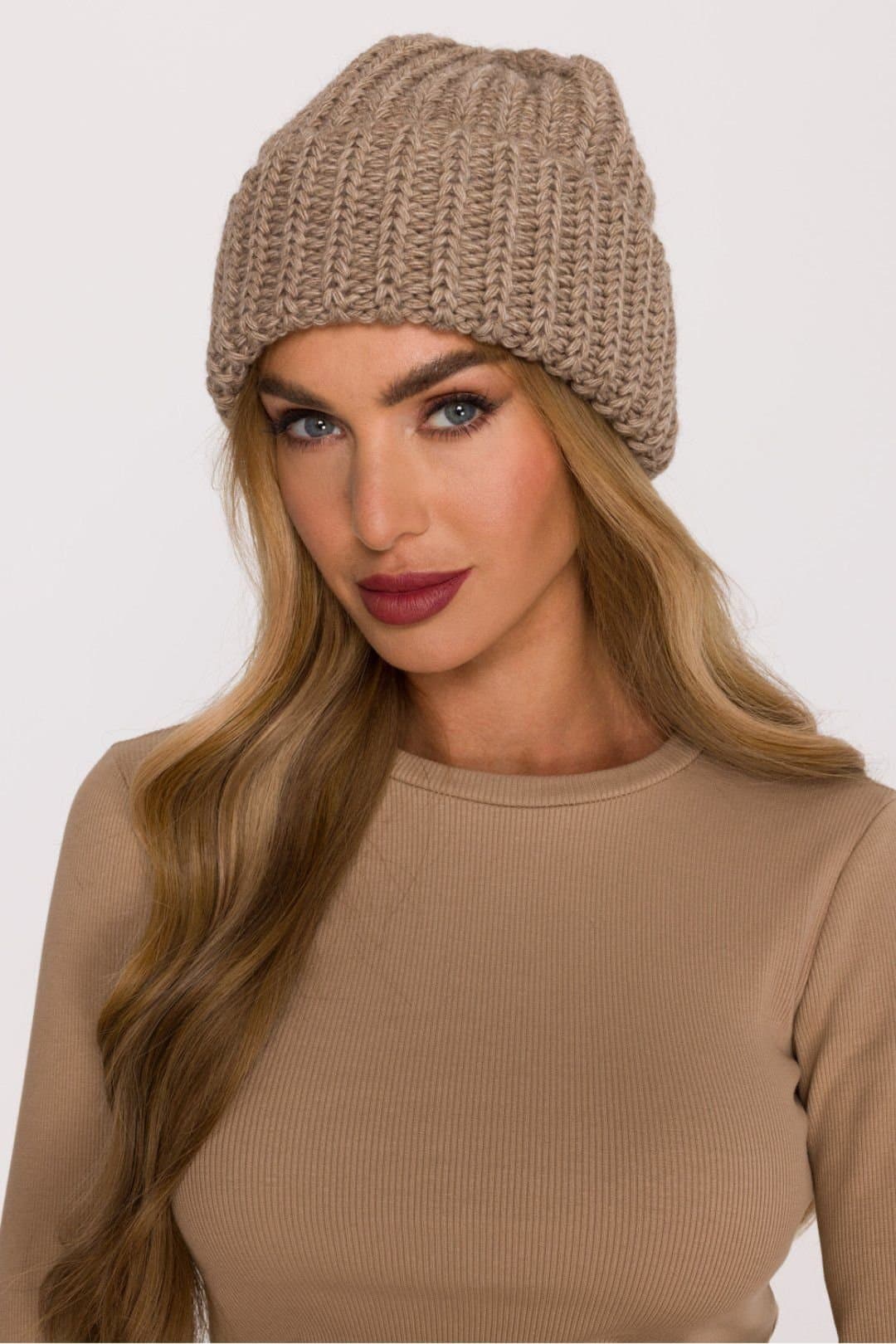 Love Lace Love Lace Women's Warm Beige Ribbed Knit Beanie Hat