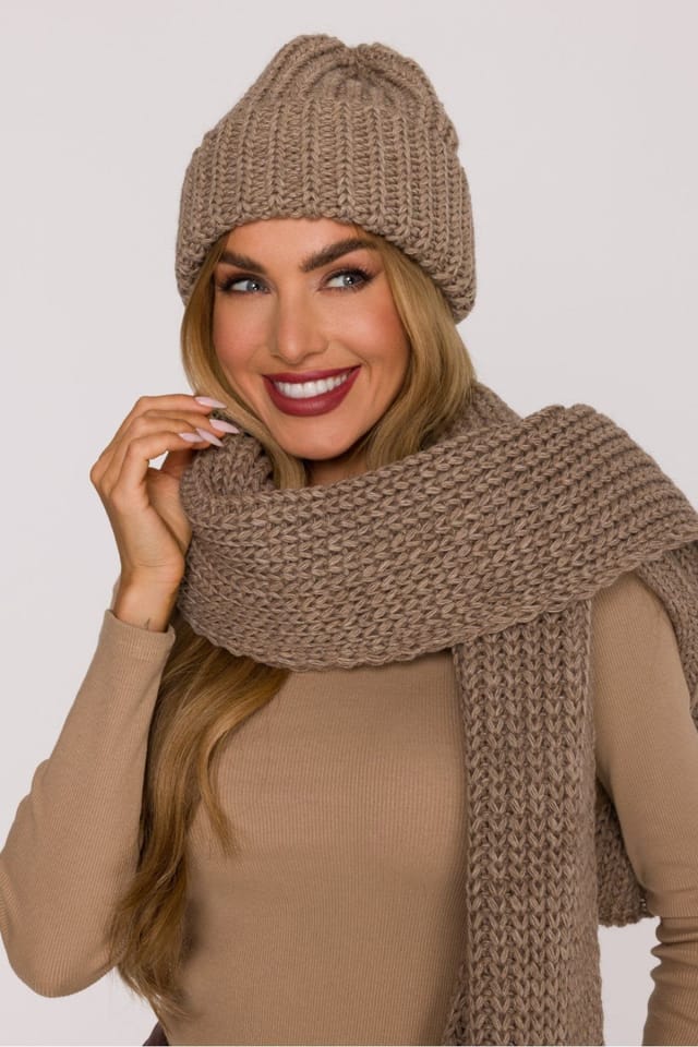 Love Lace Love Lace Women's Warm Relaxed Thick Ribbed Knit Beanie Hat Folded Edge Soft Yarn in Beige - 2