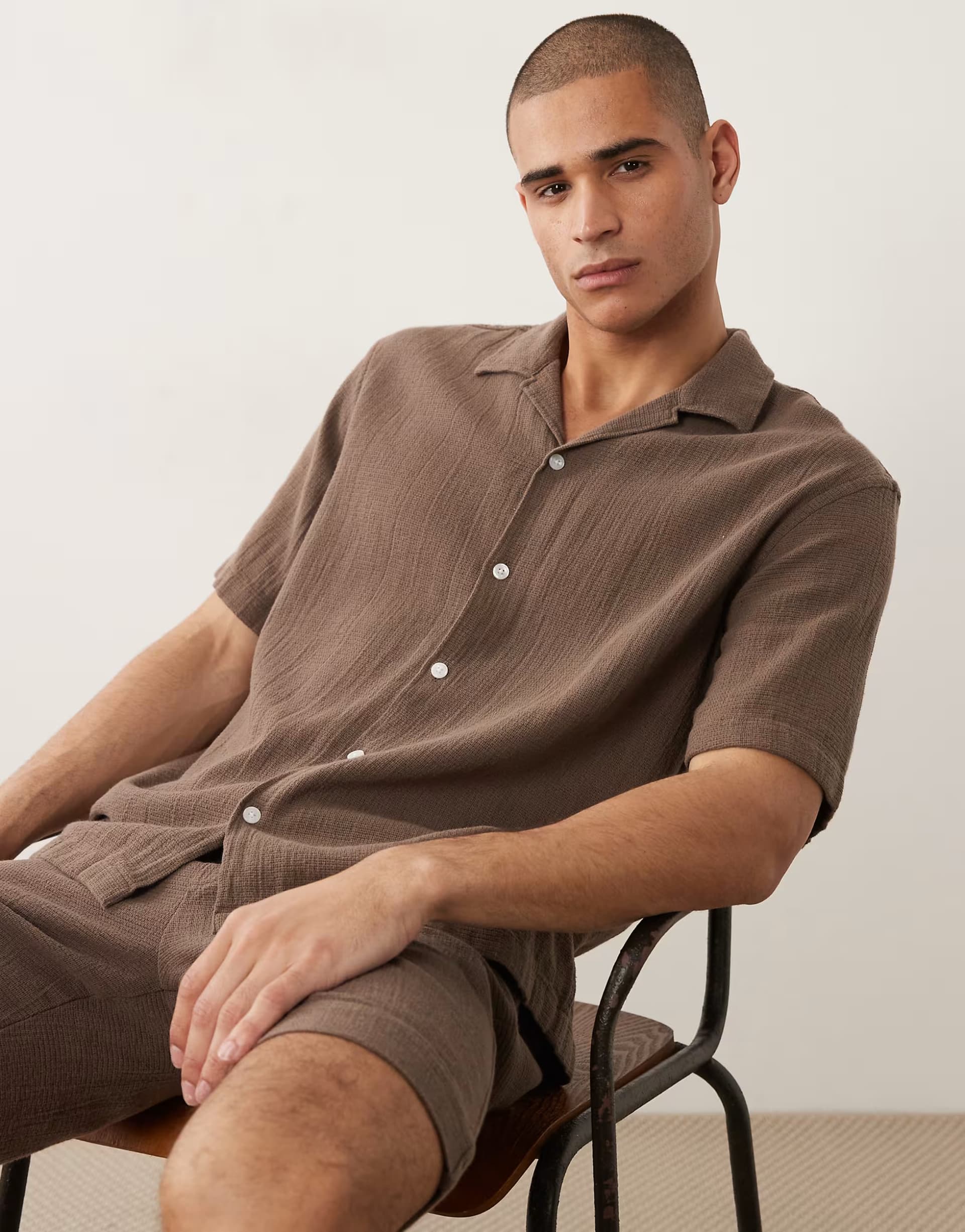 ASOS Selected co-ord textured shirt in brown