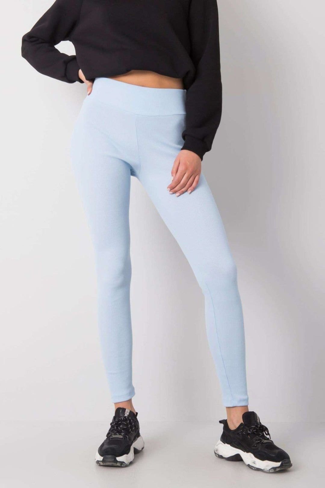 Love Lace Blue Ribbed High Waist Long Leggings