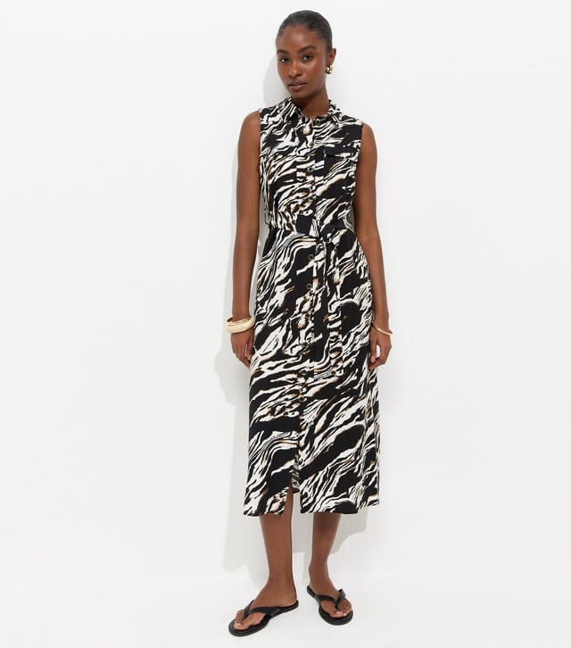 New Look Women's Black Zebra Print Sleeveless Midi Shirt Dress New Look - 3