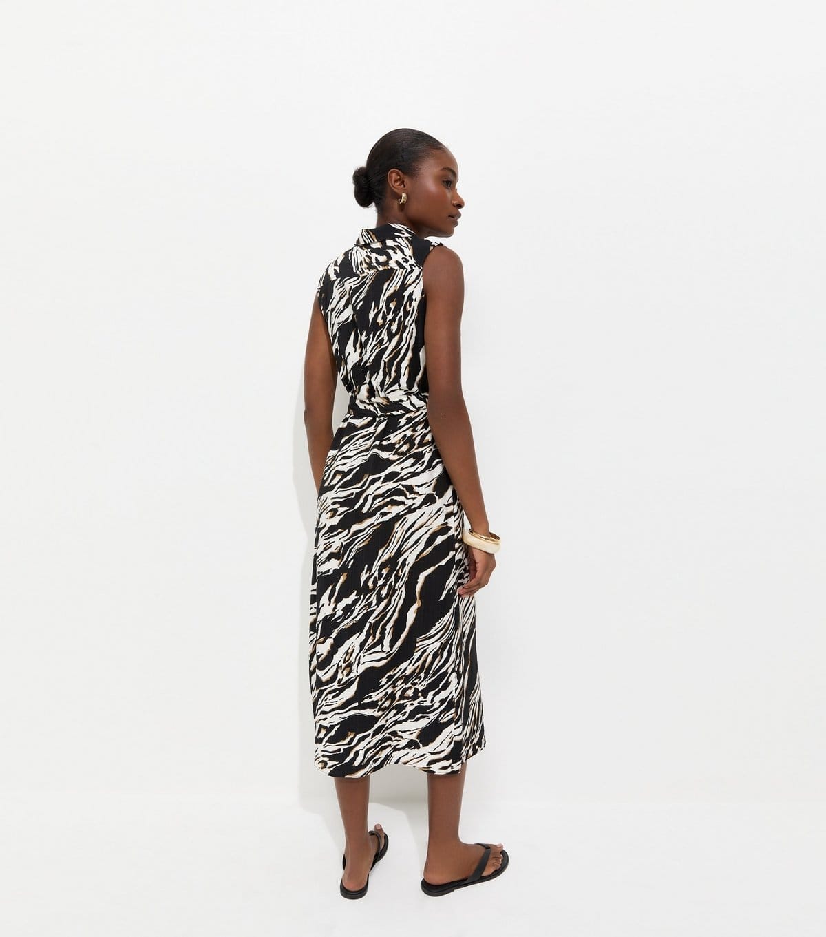 New Look Women's Black Zebra Print Sleeveless Midi Shirt Dress New Look - 4