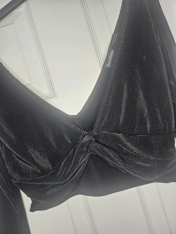 Bershka Black Velvet-Look Crop Top