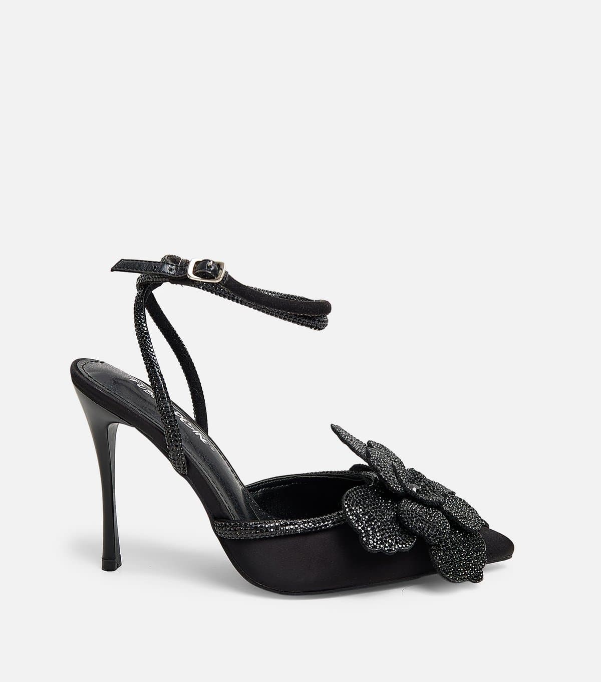 Public Desire Women's Black Satin Floral Diamante Embellished Court Heels Public Desire New Look