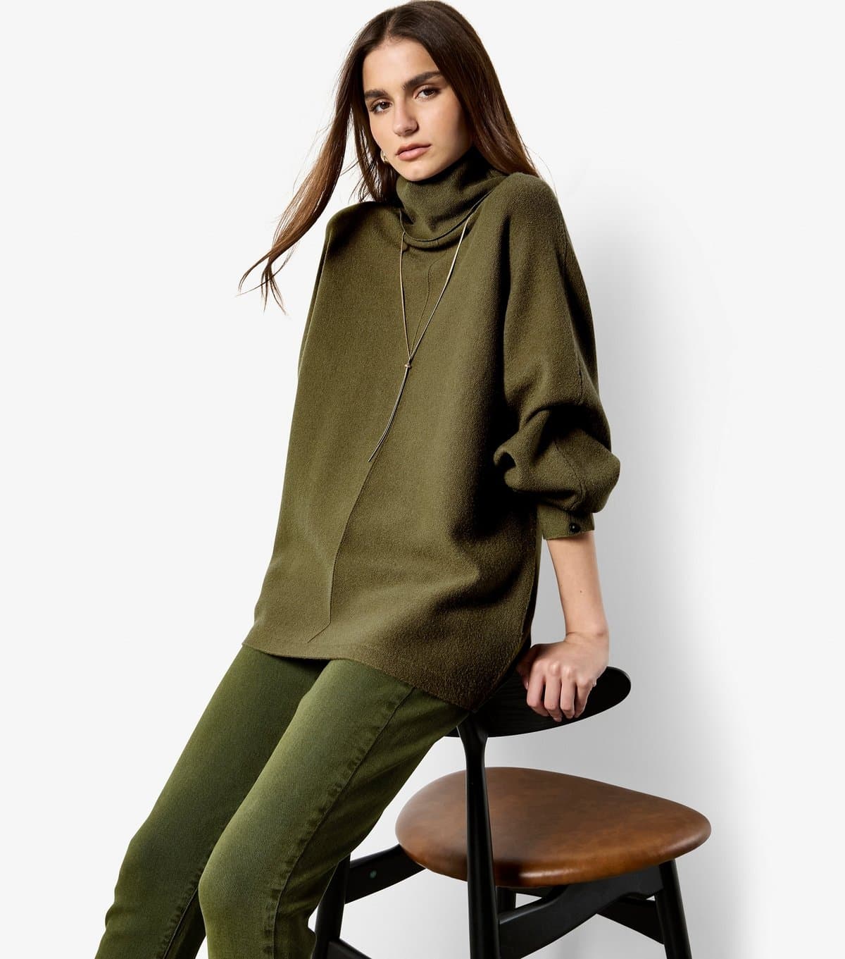 Apricot Apricot Dark Khaki Roll Neck Oversized Jumper