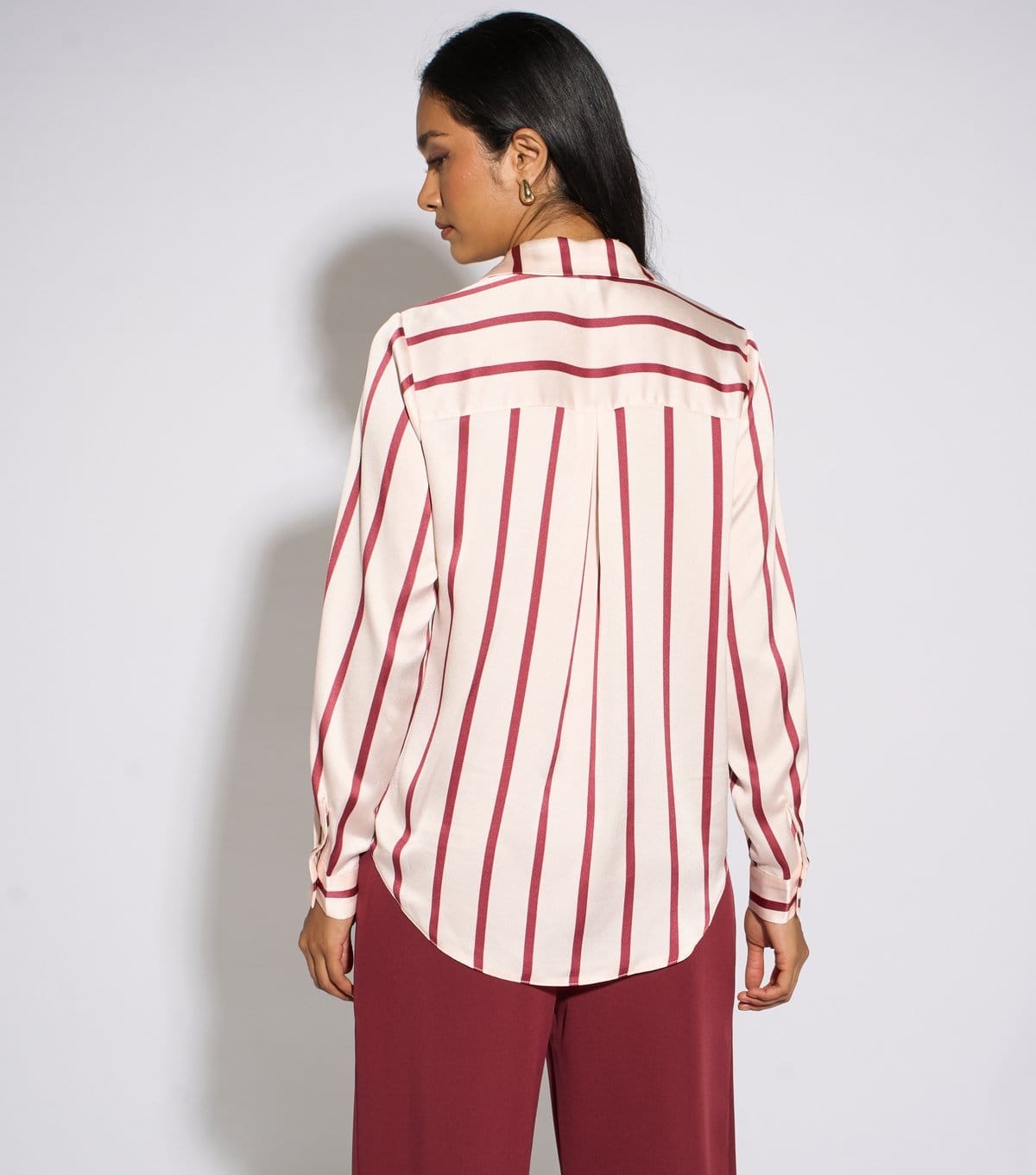 Gini London Women's Dark Burgundy Satin Striped Relaxed Shirt Gini London New Look - 4