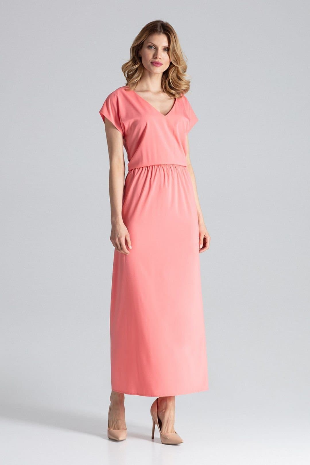 Love Lace Love Lace Women's Long Airy V Neck Dress With Side Slit in Pink
